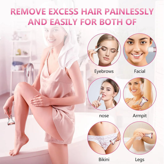 4 in 1 Electric Lady Shaver,Women Razors for Shaving Cordless Painless Shaver for Women Face, Legs and Underarm, Portable Bikini Trimmer Wet & Dry Hair Removal, Cordless - Micro USB Rechargeable
