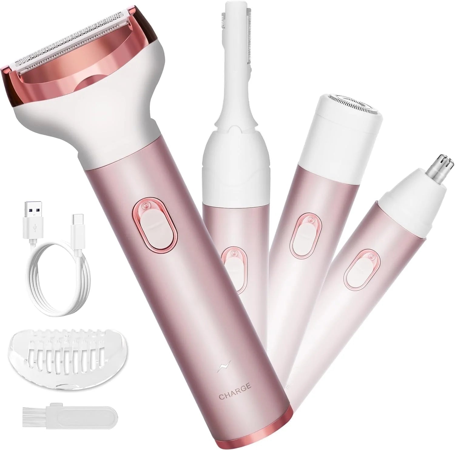 4 in 1 Electric Lady Shaver,Women Razors for Shaving Cordless Painless Shaver for Women Face, Legs and Underarm, Portable Bikini Trimmer Wet & Dry Hair Removal, Cordless - Micro USB Rechargeable