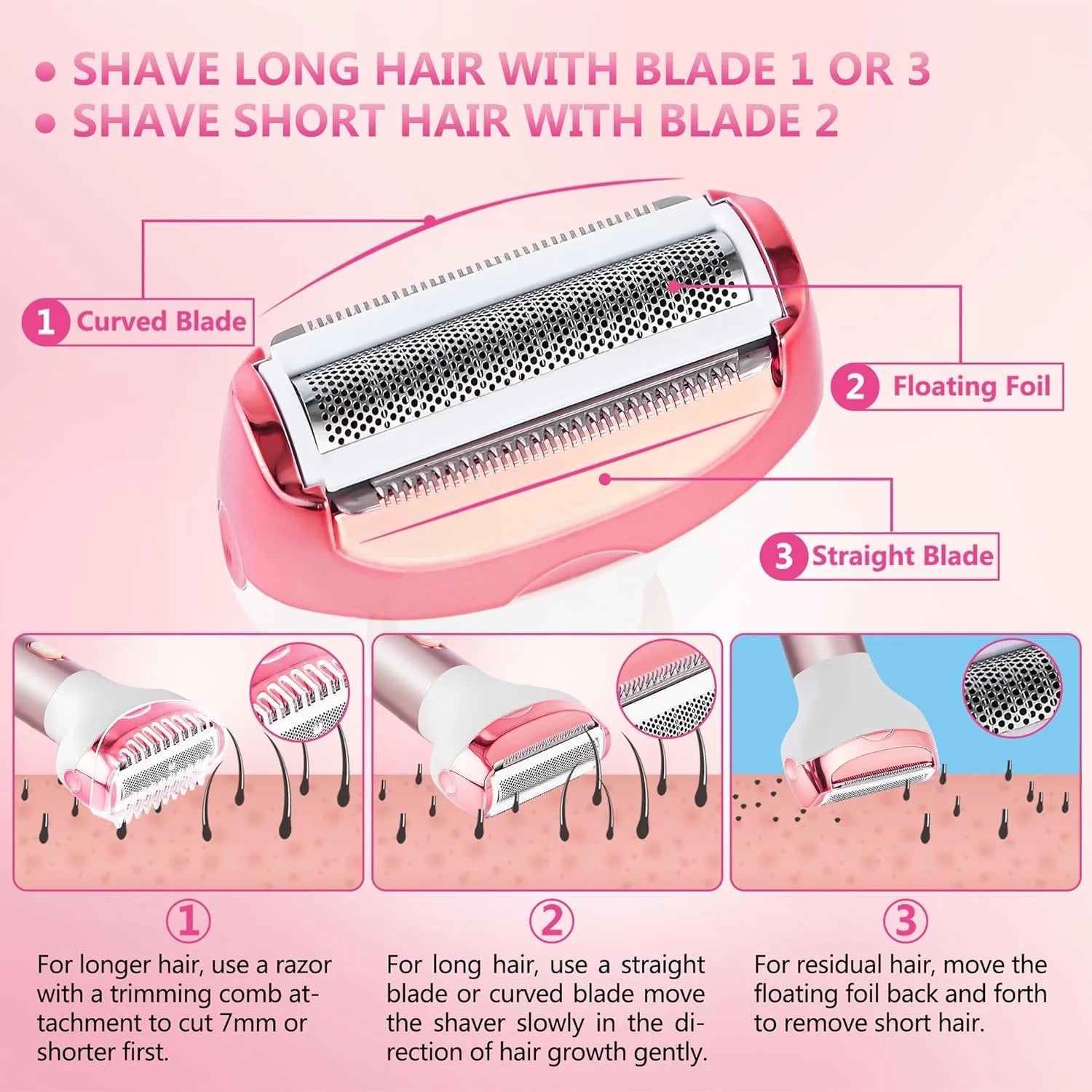 4 in 1 Electric Lady Shaver,Women Razors for Shaving Cordless Painless Shaver for Women Face, Legs and Underarm, Portable Bikini Trimmer Wet & Dry Hair Removal, Cordless - Micro USB Rechargeable