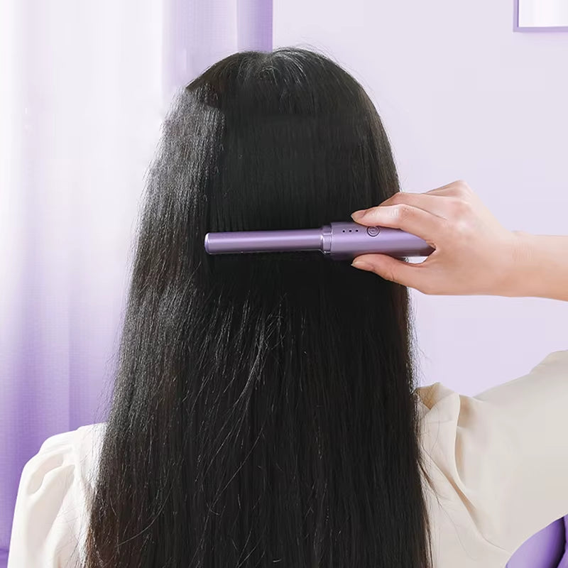 Straight Hair Comb Electric Hot Comb 2 in 1 Upgrade Version Wireless Hair Straightener and Curler USB Charging
